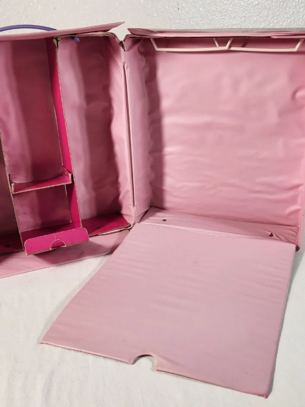 Vtg Mattel Barbie Pink Carrying Case Vinyl 1989 Doll Fashion + Hangers READ Desc